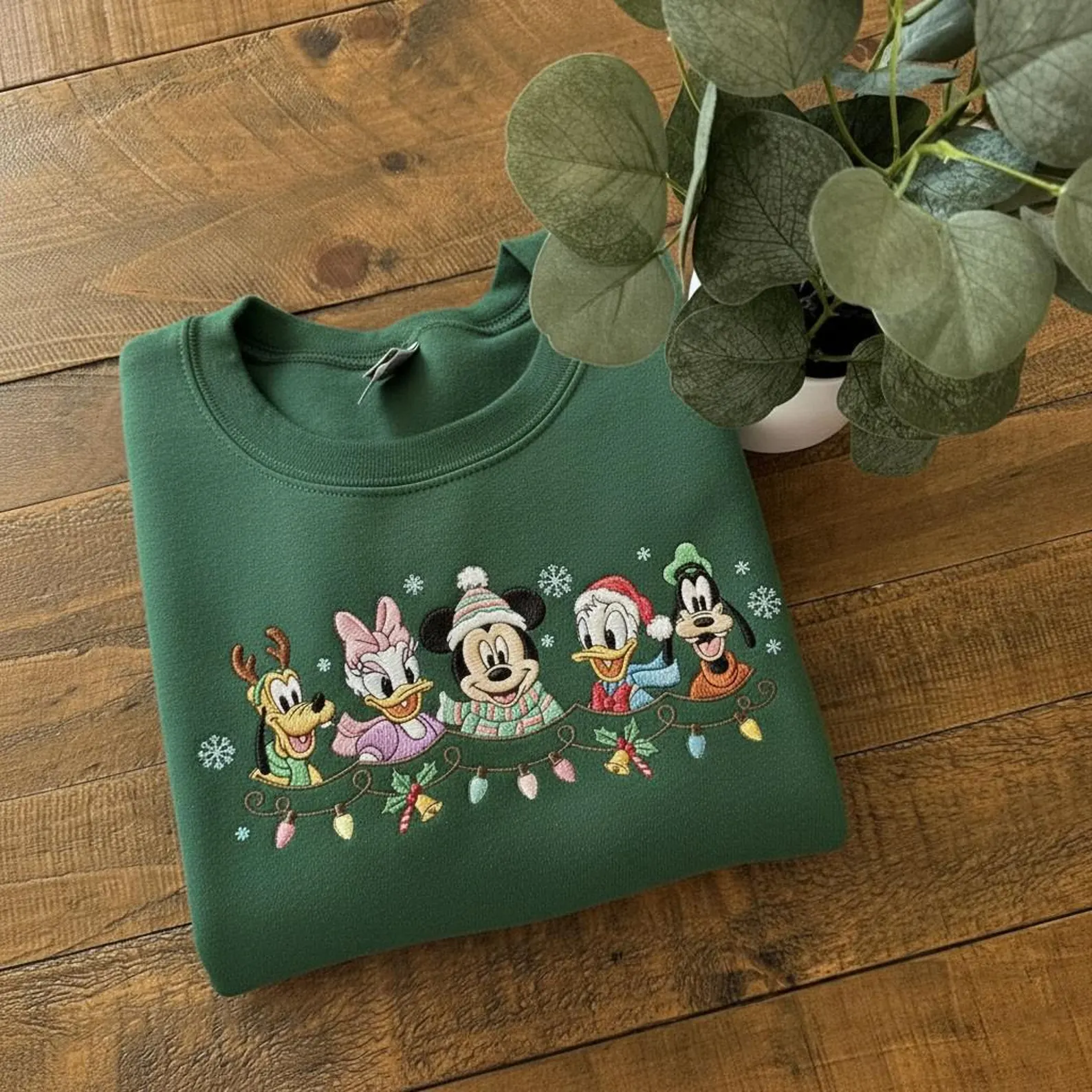 Embroidered Mickey And Friends Christmas Sweatshirt, Mickey Minnie Donald Goofy Pluto Xmas Sweatshirt - Image 3