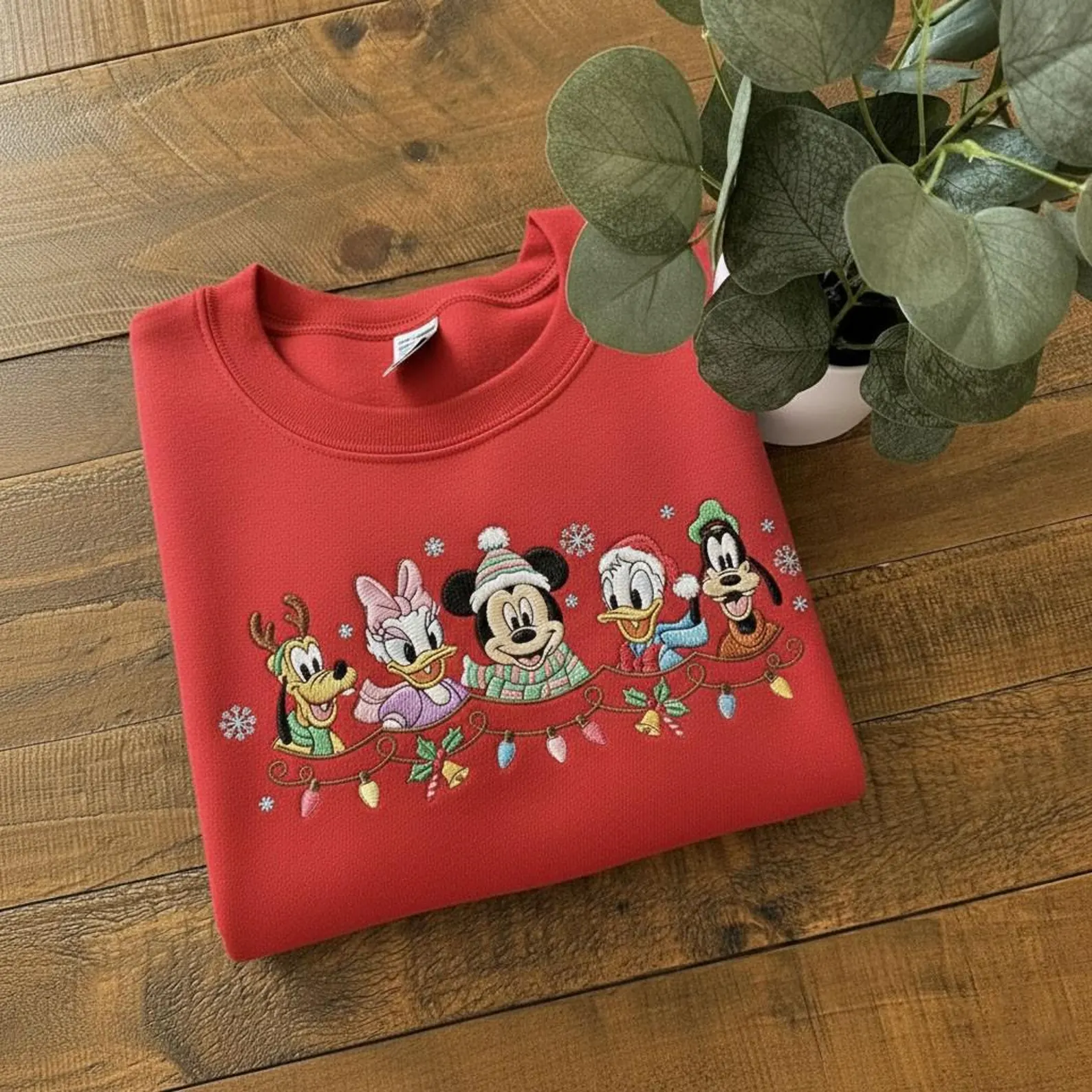 Embroidered Mickey And Friends Christmas Sweatshirt, Mickey Minnie Donald Goofy Pluto Xmas Sweatshirt - Image 5