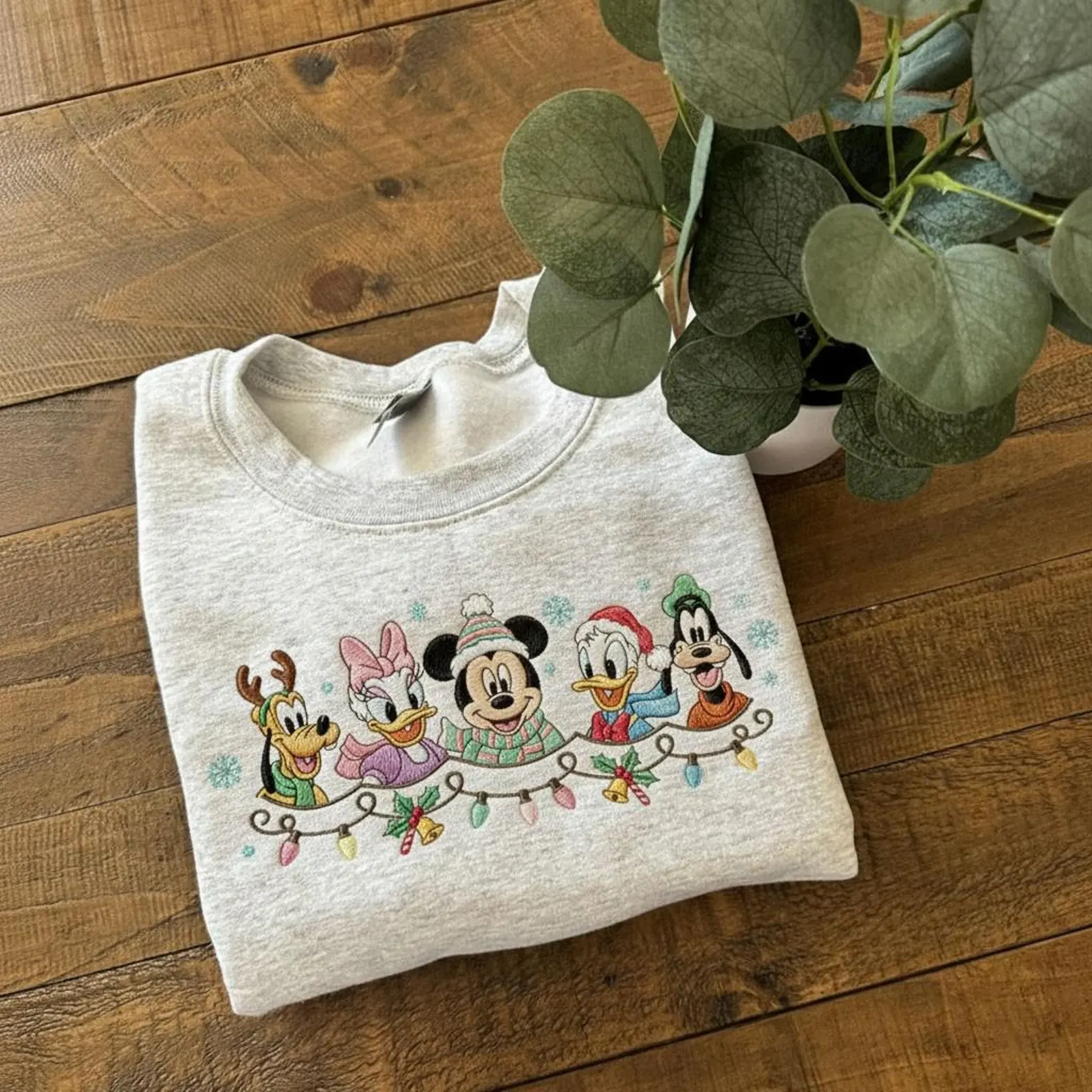 Embroidered Mickey And Friends Christmas Sweatshirt, Mickey Minnie Donald Goofy Pluto Xmas Sweatshirt - Image 6