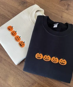 Alternative view of Embroidered Pumpkin Sweatshirt, Halloween Hoodie, Spooky Season Shirt