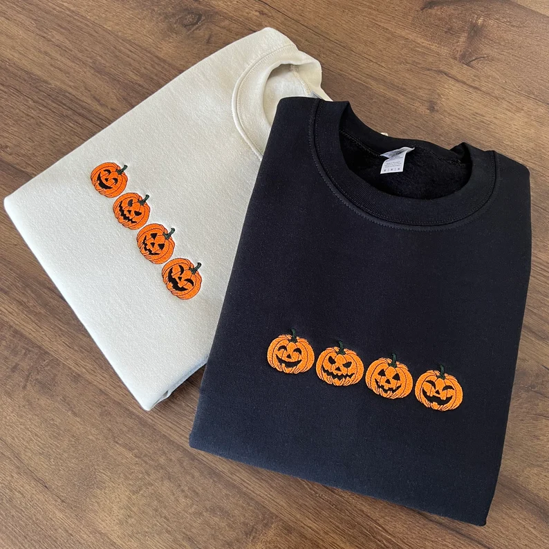 Embroidered Pumpkin Sweatshirt, Halloween Hoodie, Spooky Season Shirt - Image 2
