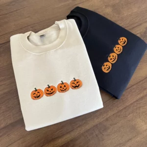 Embroidered Pumpkin Sweatshirt, Halloween Hoodie, Spooky Season Shirt