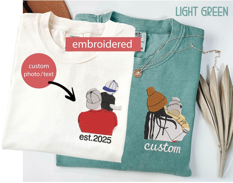 Custom Embroidered Portrait Sweatshirt From Photo, Personalized Dad Shirt, Family Portrait Shirt, Christmas Gift - Image 2