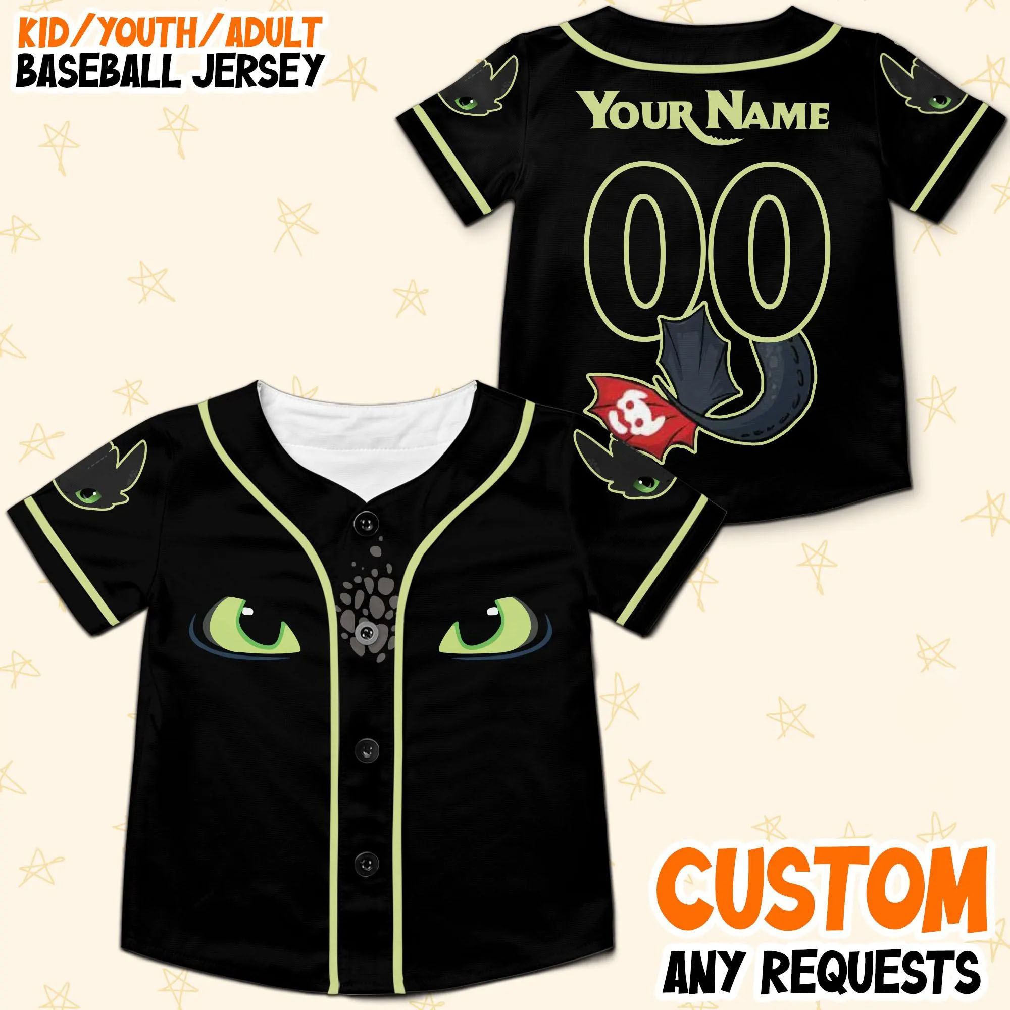Personalized Toothless How To Train Your Dragon Baseball Jerseys, Toothless Light Fury, Epic Universe, Jersey for Kids Youth & Adults