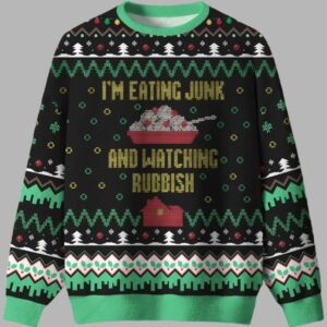 Alternative view of I'm Eating Junk and Watching Rubbish Ugly Christmas Sweater - gullprint.com