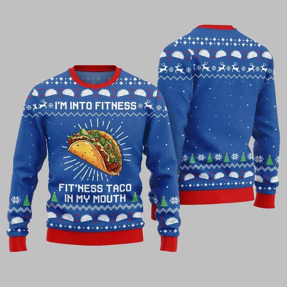 Im Into Fitness Fitness Taco In My Mouth Ugly Sweater Christmas 2025 - Image 3
