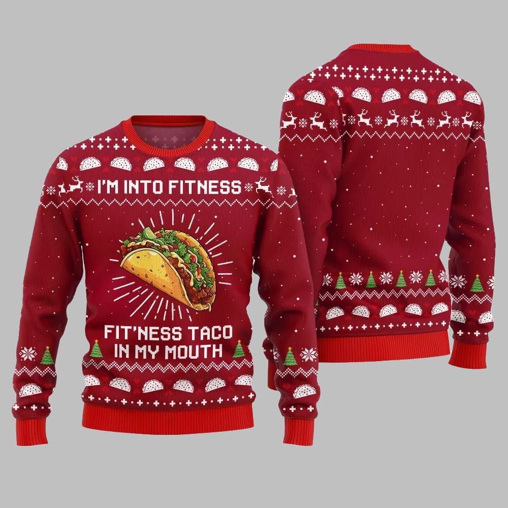 Im Into Fitness Fitness Taco In My Mouth Ugly Sweater Christmas 2025 - Image 4