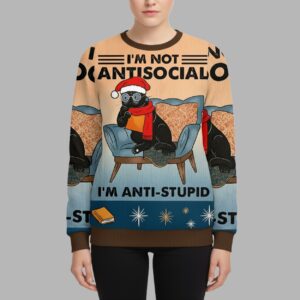 Alternative view of I'm Not Antisocial Meme Christmas Ugly Sweater - gullprint.com