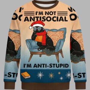 I'm Not Antisocial Meme Christmas Ugly Sweater - gullprint.com