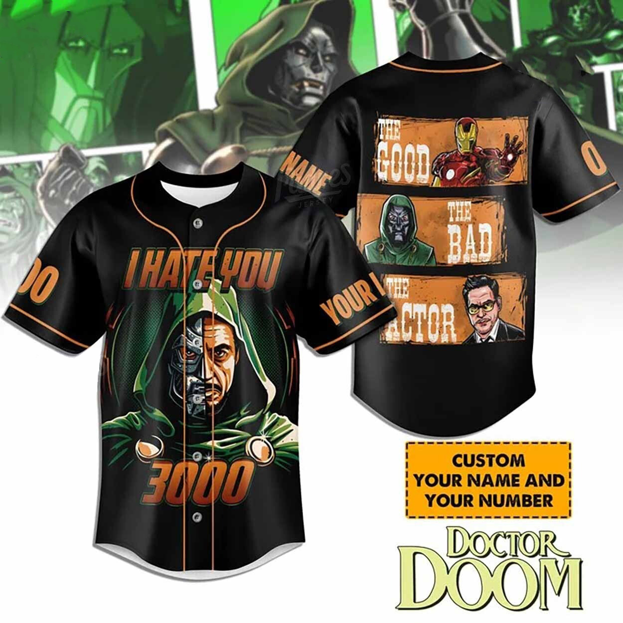 Custom I Hate You 3000 Doctor Doom Baseball Jersey