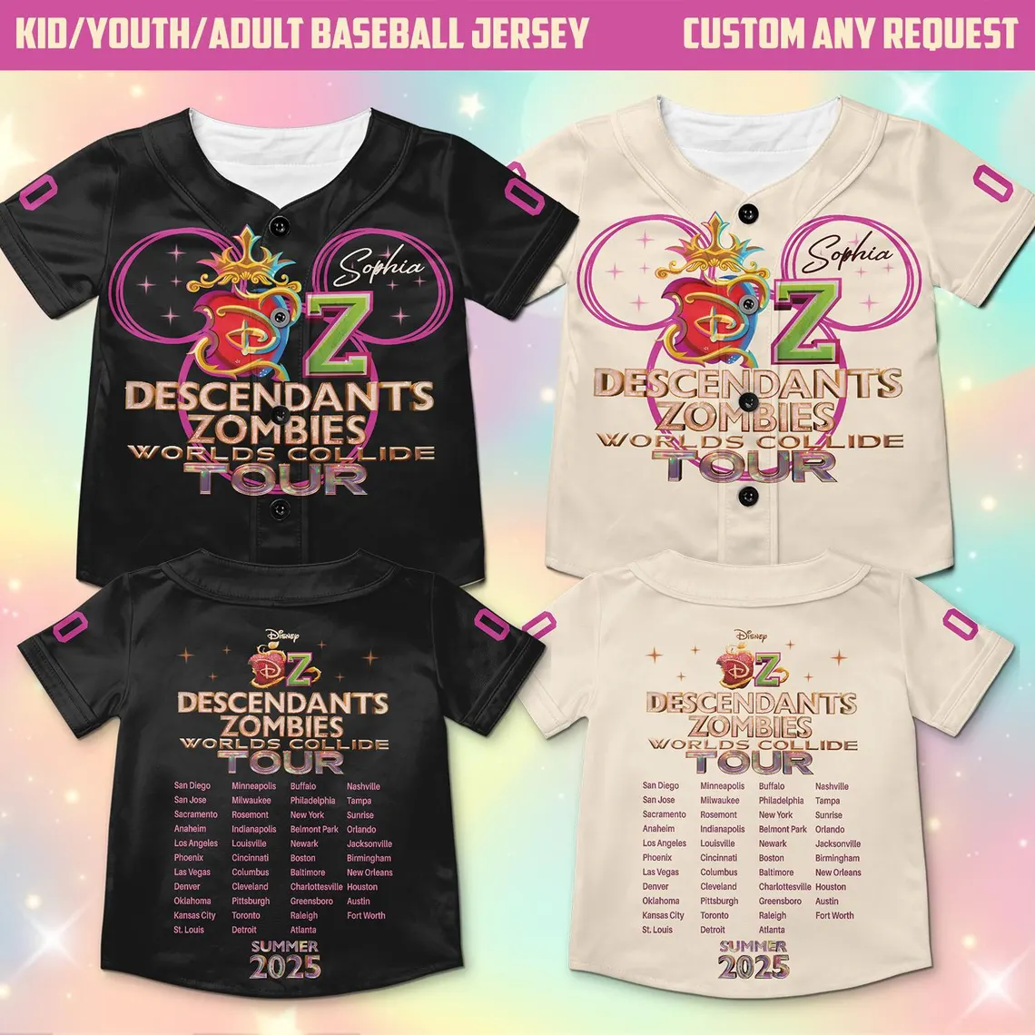Personalized Descendants Zombies Tour Baseball Jersey, Worlds Collide 2025