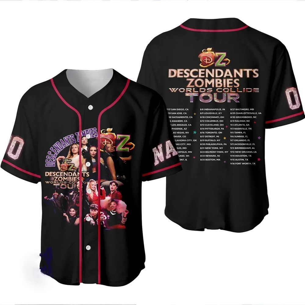 Descendants Zombies Tour Jersey, Worlds Collide 2025 Personalized Baseball Shirt