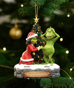 Alternative view of Personalized Grinch Christmas Ornament, Funny Green Monster Couple, Custom Holiday Tree Decoration