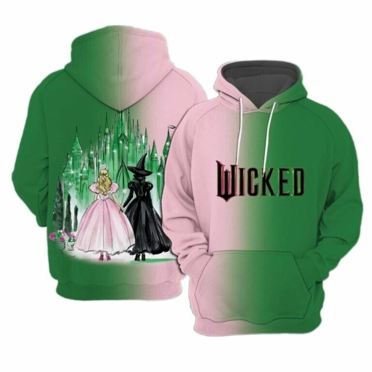 Wicked Movie Inspired Witch And Princess Contrast Gradient 3D Hoodie