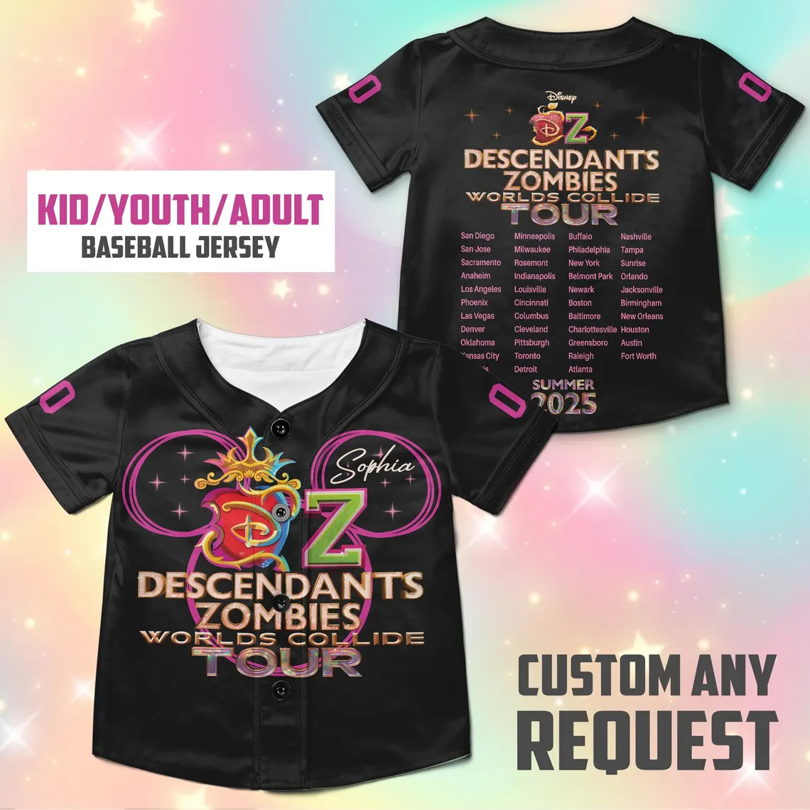Personalized Descendants Zombies Tour Baseball Jersey, Worlds Collide 2025 - Image 2