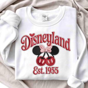 Disneyland Est 1955 Coquette Mickey & Minnie Cherry Embroidered Sweatshirt