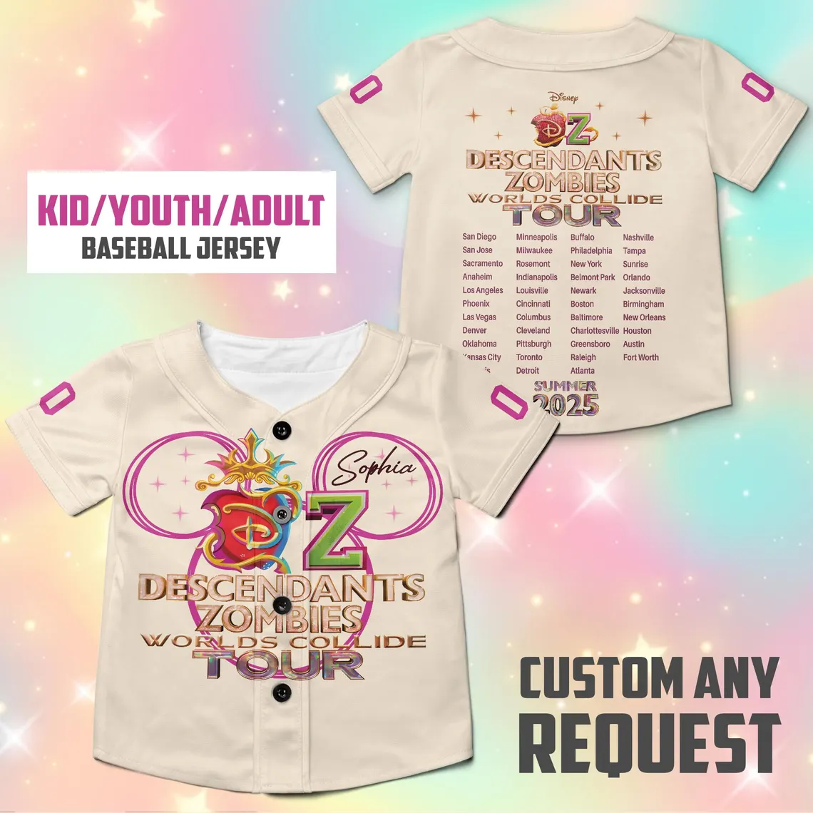 Personalized Descendants Zombies Tour Baseball Jersey, Worlds Collide 2025 - Image 3