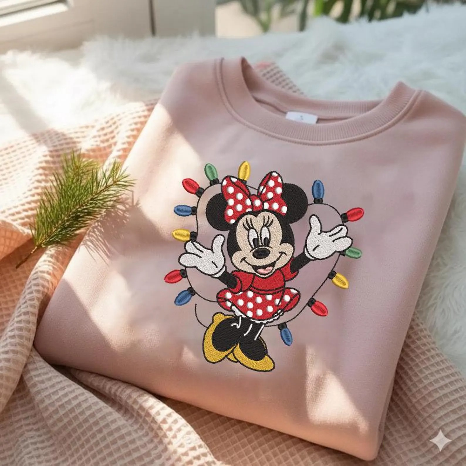 Embroidered Minnie Mouse Christmas Sweatshirt, Disney Holiday Embroidered Crewneck, Disney Family Christmas Shirts - Image 2