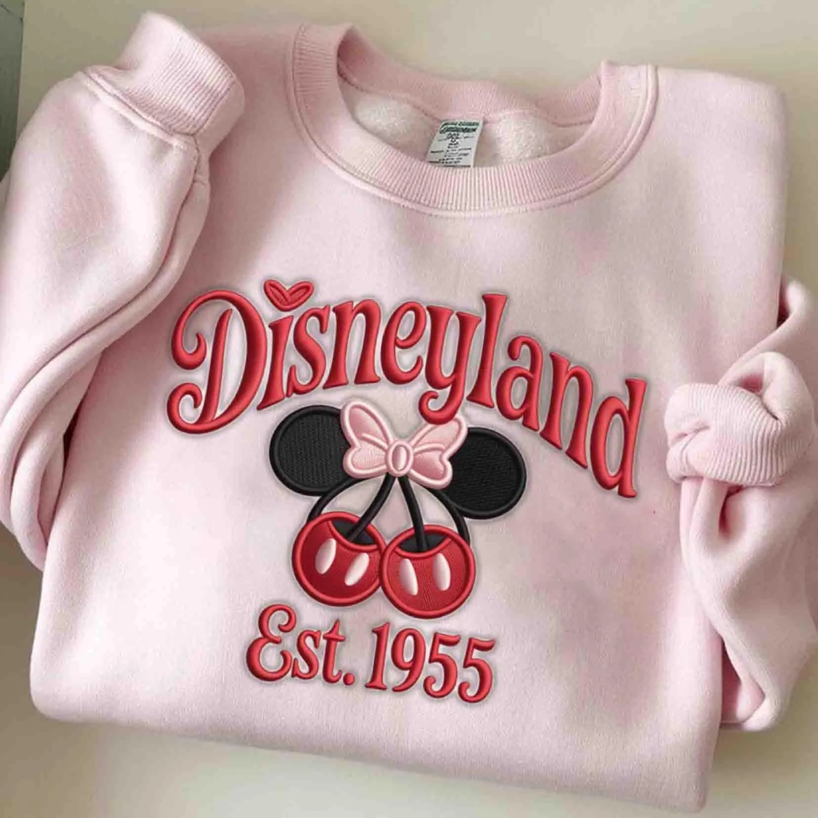 Disneyland Est 1955 Coquette Mickey & Minnie Cherry Embroidered Sweatshirt - Image 5