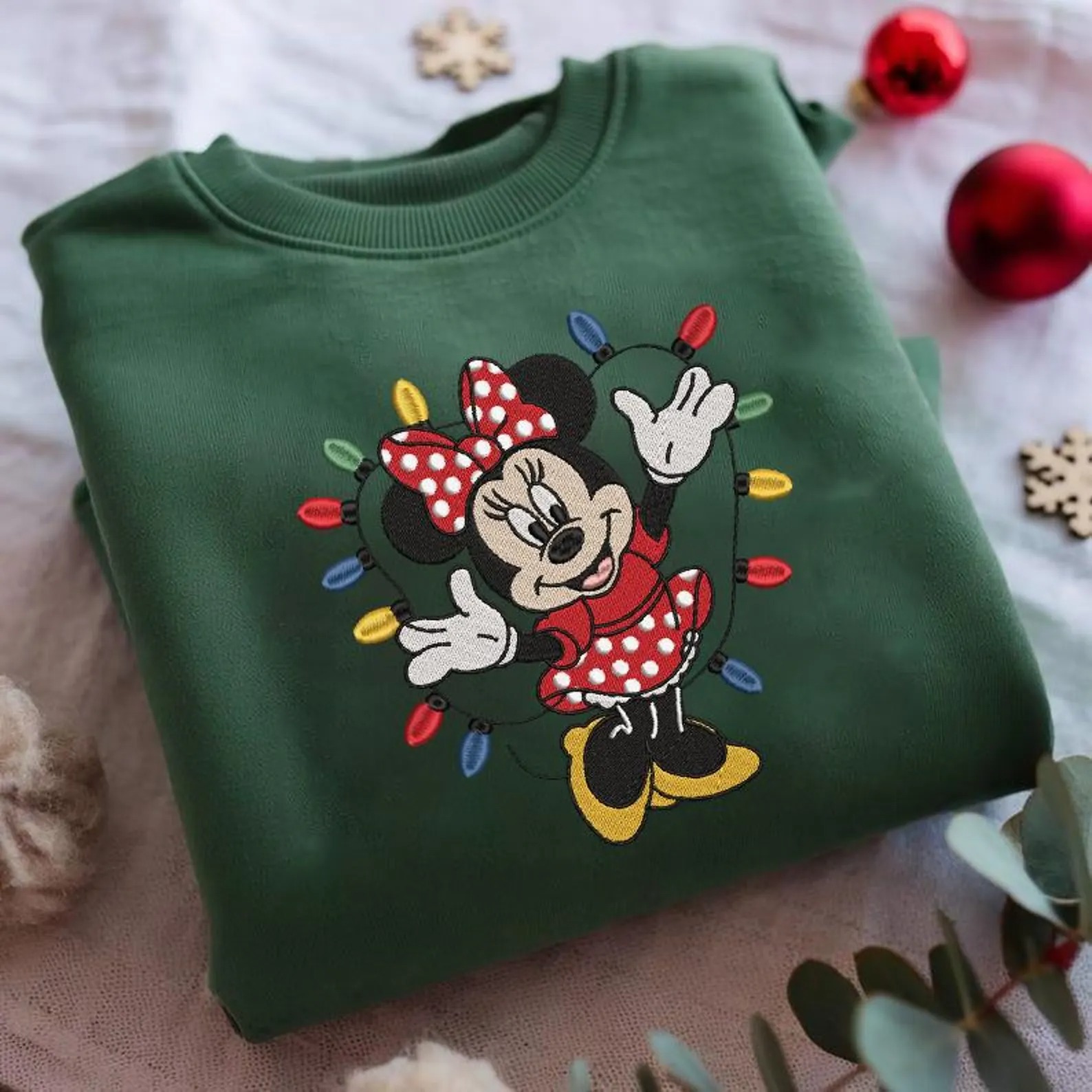 Embroidered Minnie Mouse Christmas Sweatshirt, Disney Holiday Embroidered Crewneck, Disney Family Christmas Shirts