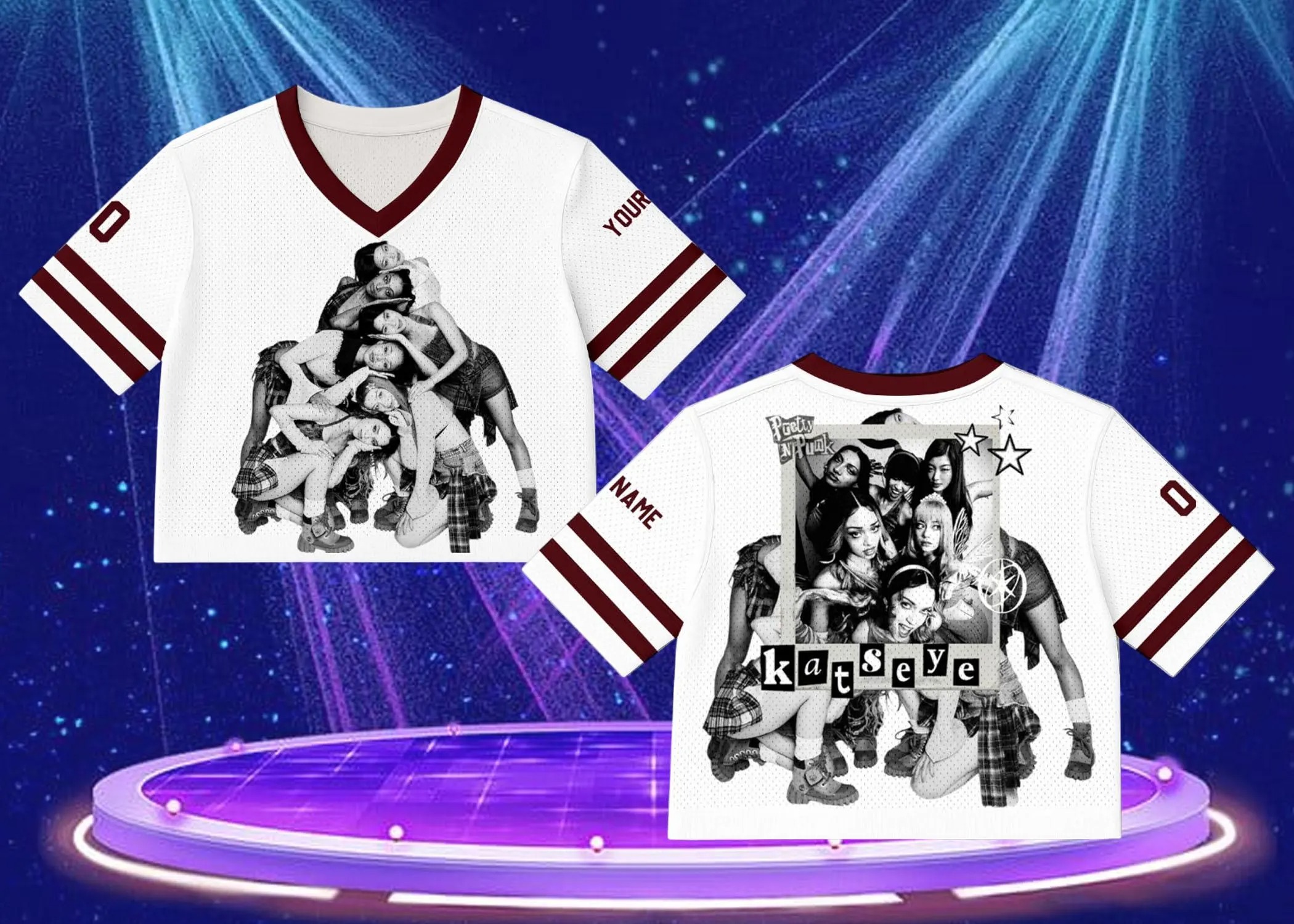 Custom KATSEYE Crop Jersey Mesh, Pretty N Punk Personalized Name Number Shirt, Kpop Concert