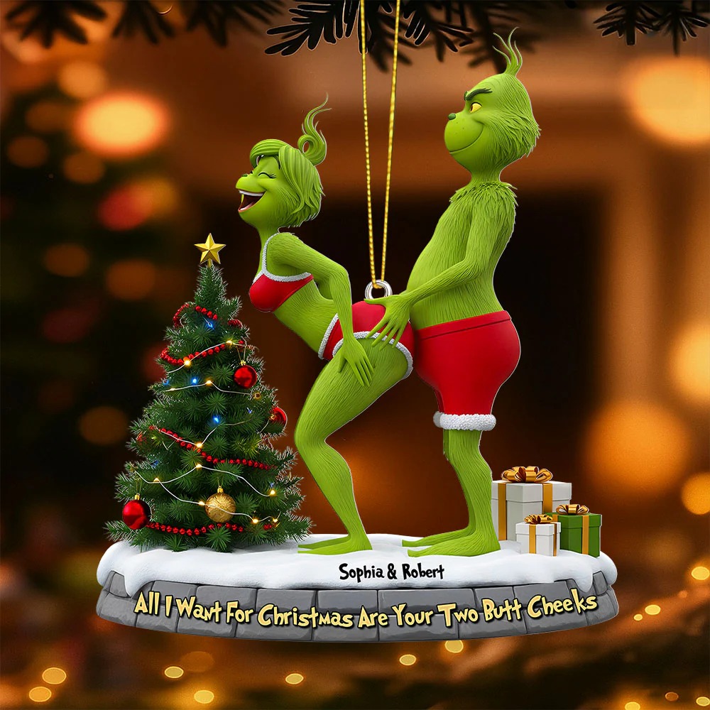 Personalized Grinch Christmas Ornament, Funny Green Monster Couple, Custom Holiday Tree Decoration - Image 3