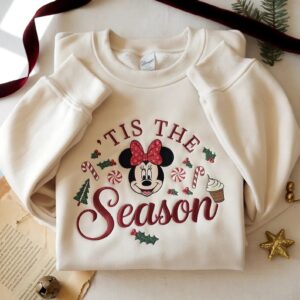Embroidered Minnie Christmas Sweatshirt, Disney Tis the Season Sweater, Holiday Minnie Crewneck