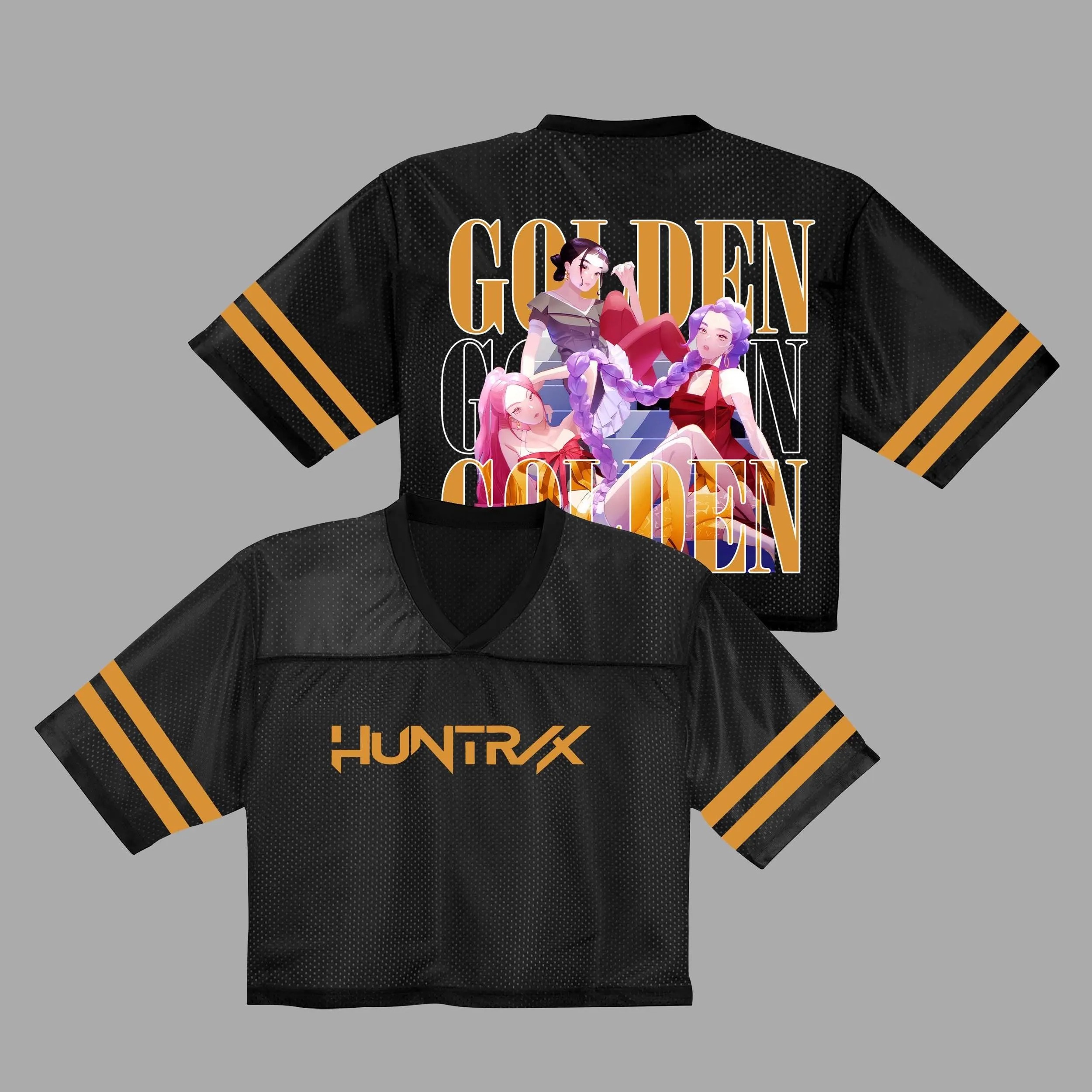 Kpop Demon Hunters Crop Top Football Jersey Full Mesh, Huntrix Golden Mesh Shirt, custom color - Image 4