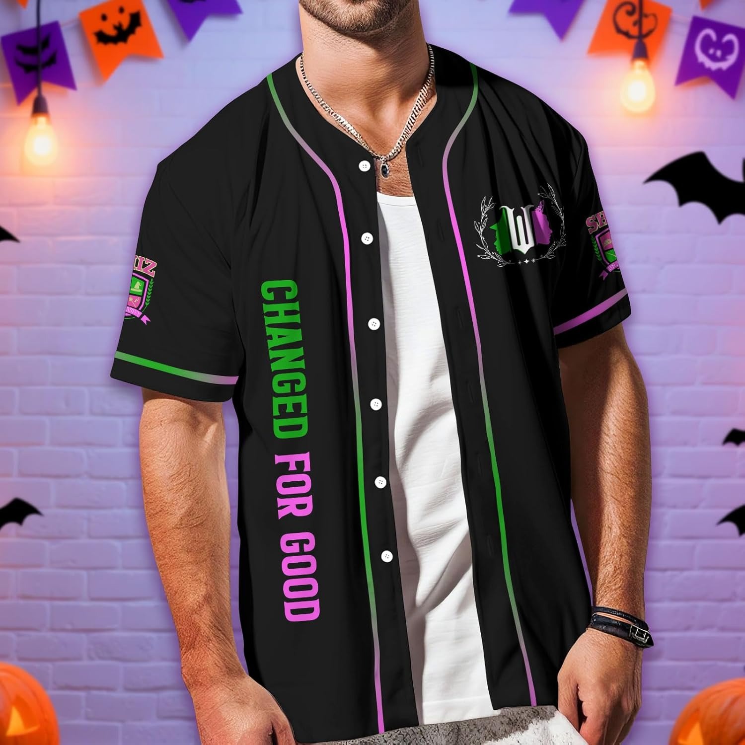 Wicked Witch Baseball Jersey, Movie Character Jersey Button Down Shirt - Image 3