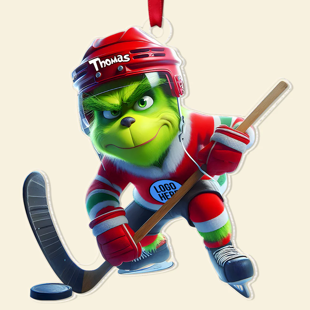 The Grinch Ornament, Merry Grinchmas Ornament, Grinch Football Ornament, Funny Sports Acrylic Ornament - Image 6