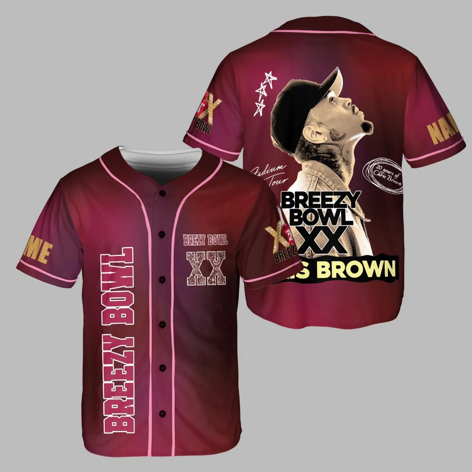 Personalized Breezy Bowl XX 2025 Jersey, Chris Brown Breezy Bowl Baseball Jersey, Chris Brown Tour Merch Jersey - Image 4