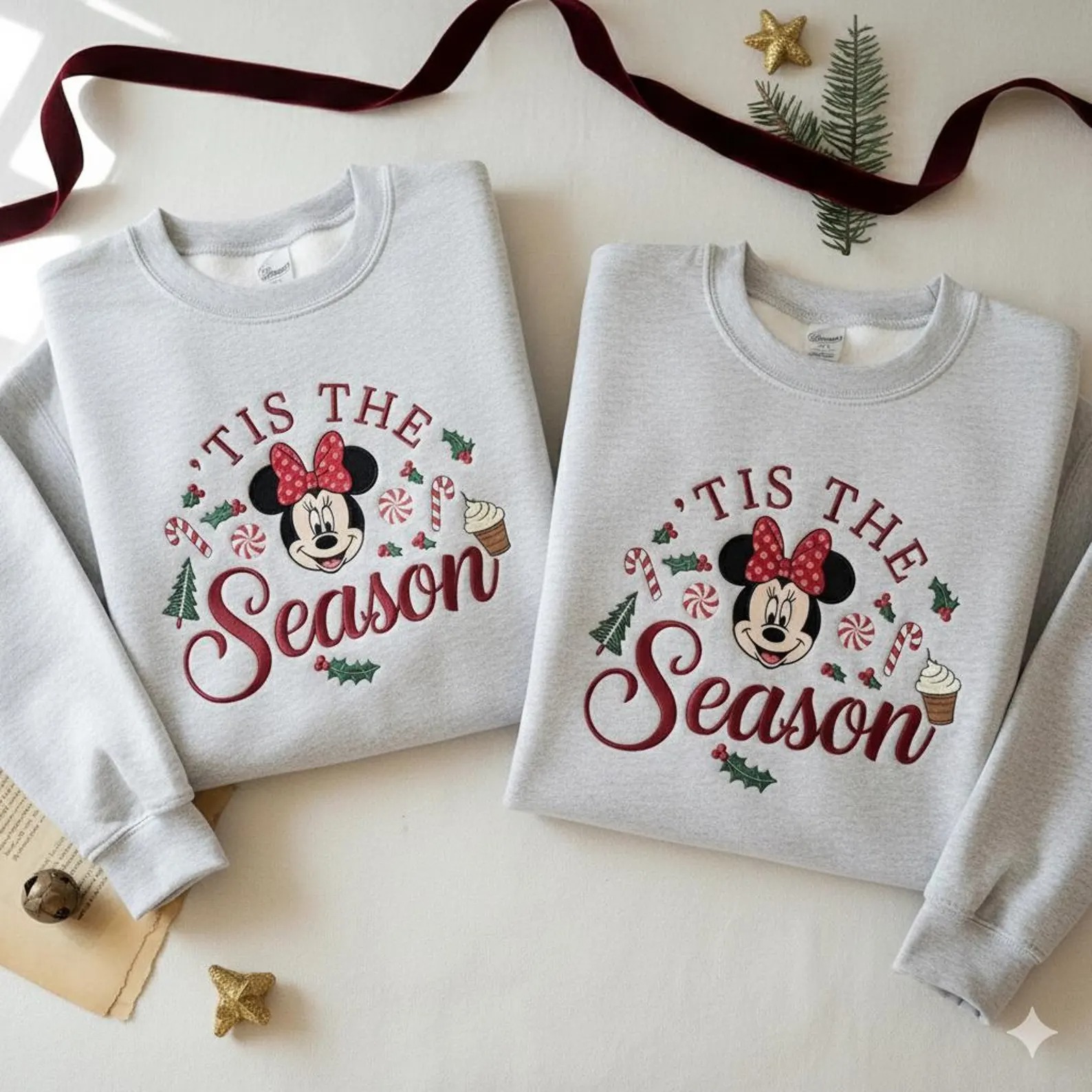 Embroidered Minnie Christmas Sweatshirt, Disney Tis the Season Sweater, Holiday Minnie Crewneck - Image 6
