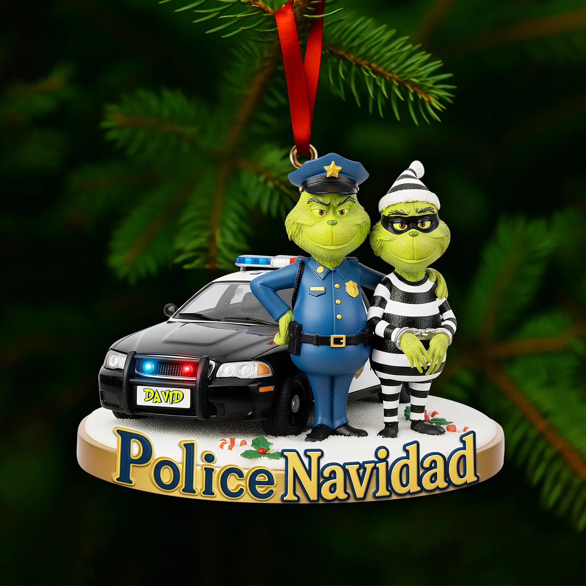 Grinch Christmas Ornament, Personalized Christmas Gifts For Police Acrylic Ornament - Image 5