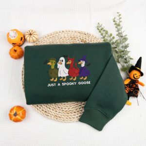 Funny Halloween Goose Embroidered Shirt, Spooky Goose Embroidered Halloween Shirt