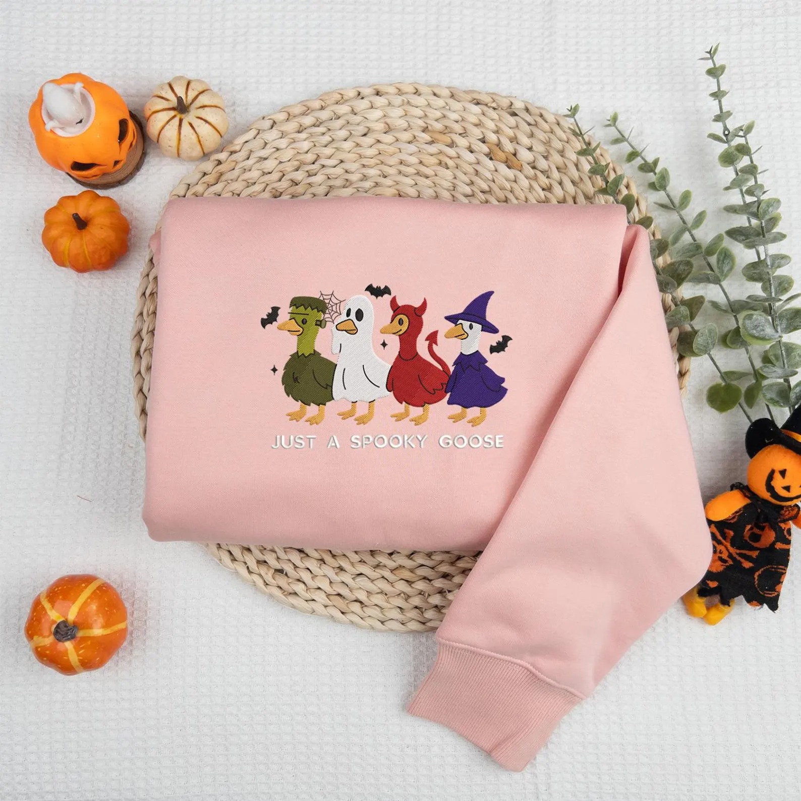 Funny Halloween Goose Embroidered Shirt, Spooky Goose Embroidered Halloween Shirt - Image 2