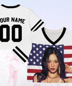 Custom Photo Crop Jersey with USA Flag, Personalized Name Number Mesh Shirt, Kpop Concert Outfit