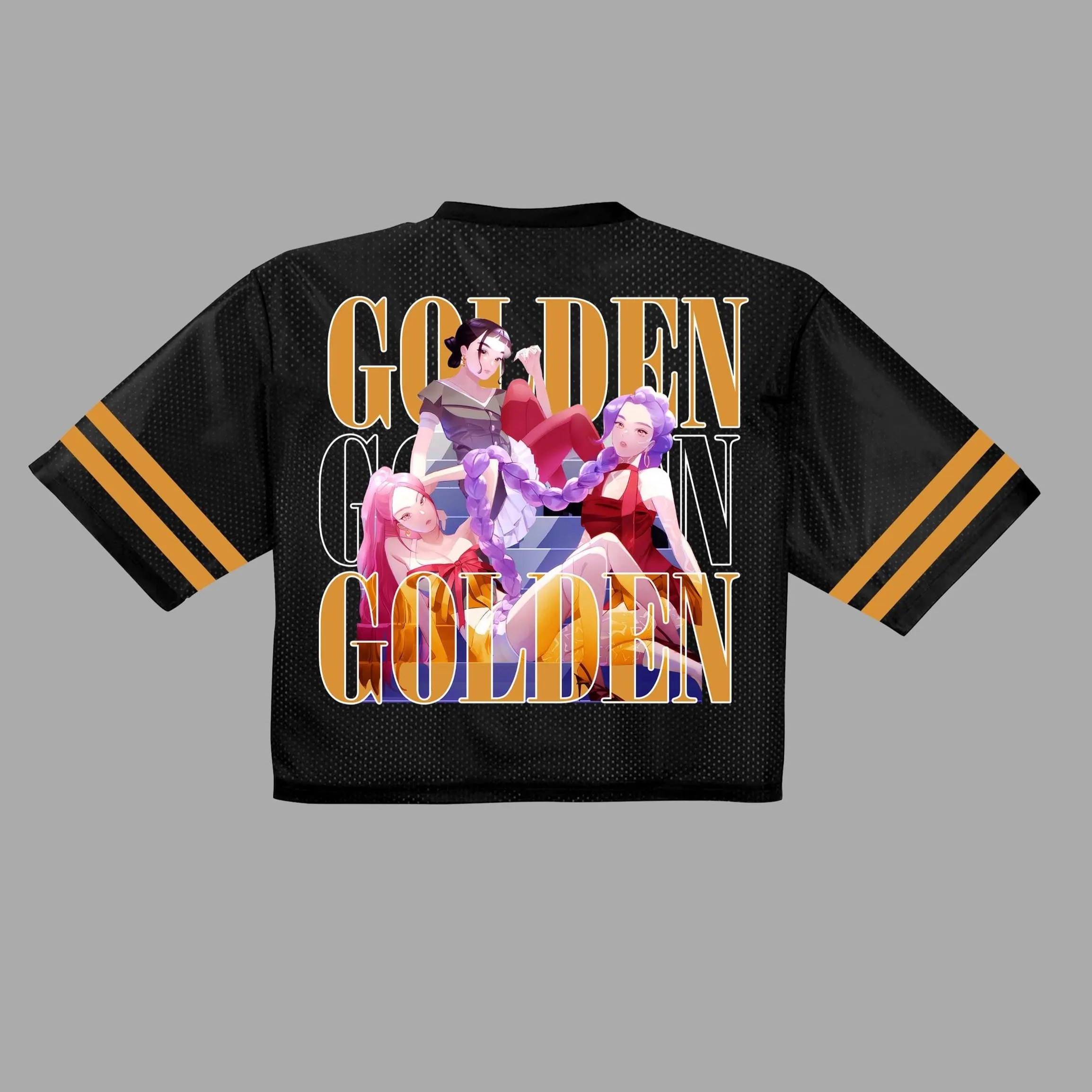 Kpop Demon Hunters Crop Top Football Jersey Full Mesh, Huntrix Golden Mesh Shirt, custom color - Image 6