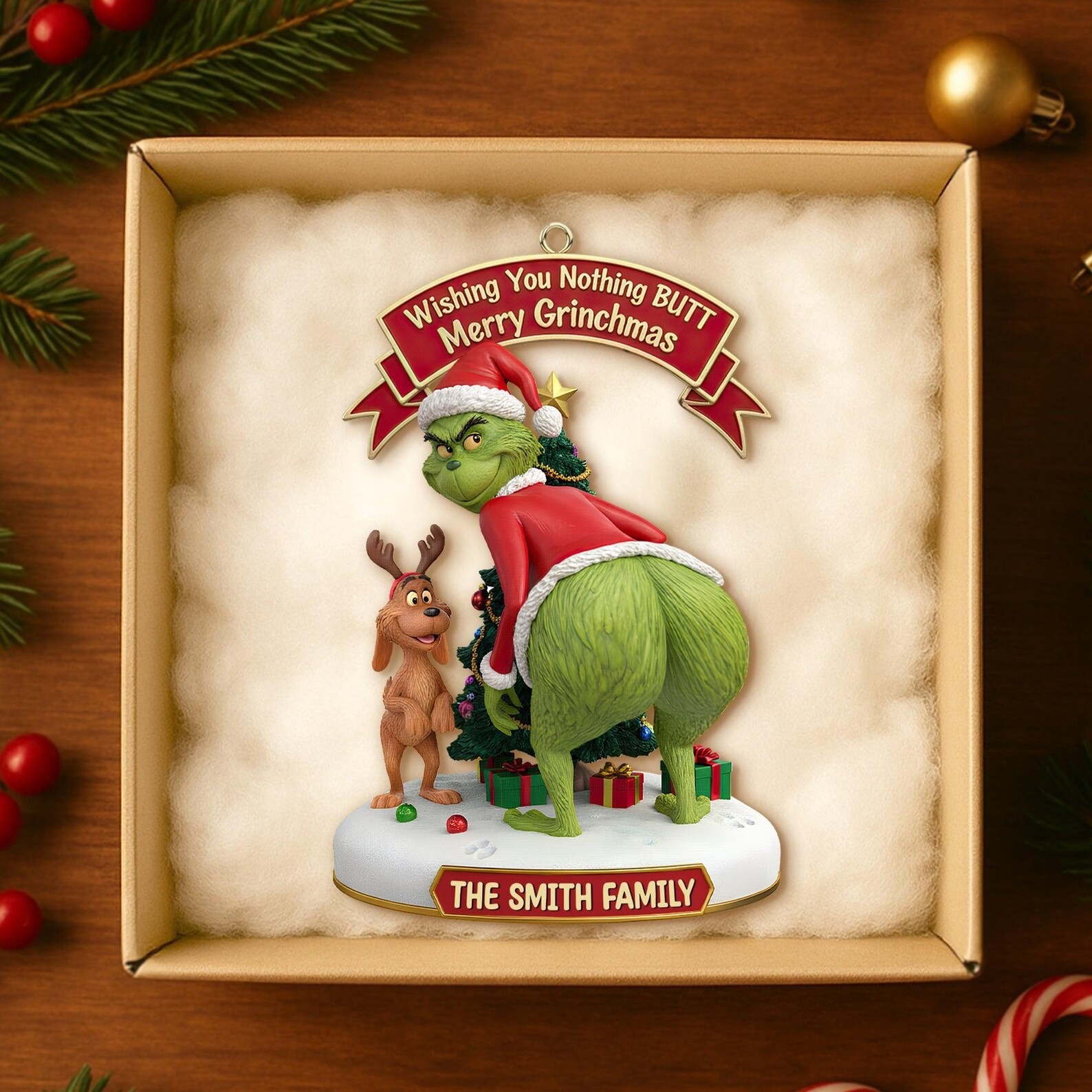 The Grinch Ornament, Merry Grinchmas Ornament, Funny Grinchmas Acrylic Ornament - Image 2
