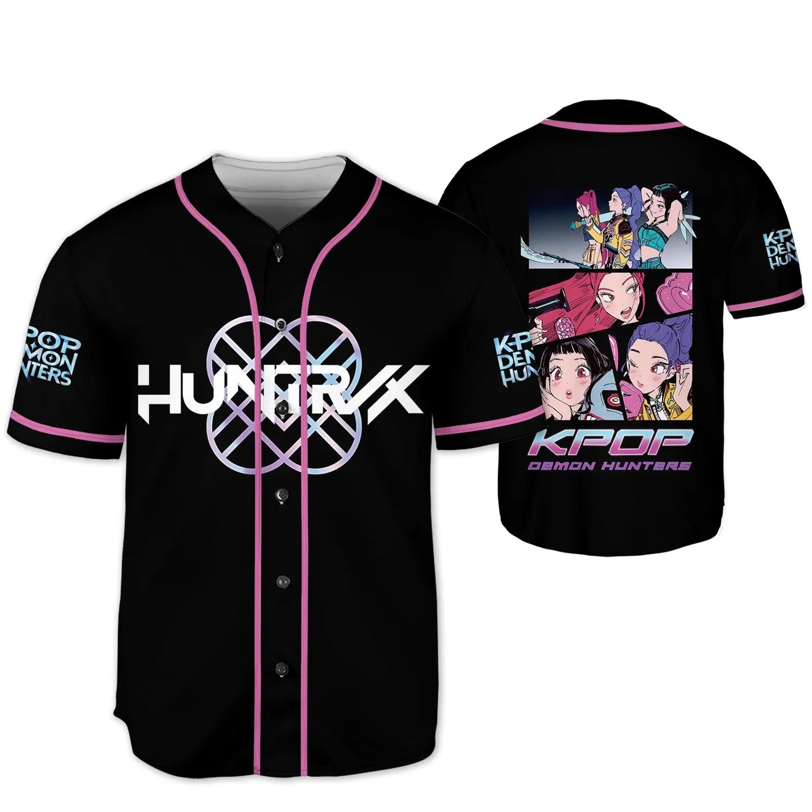 Demon Hunters Huntrix Baseball Jersey – Kpop Anime Streetwear Shirt, K-Pop Demon Hunter Cosplay Top