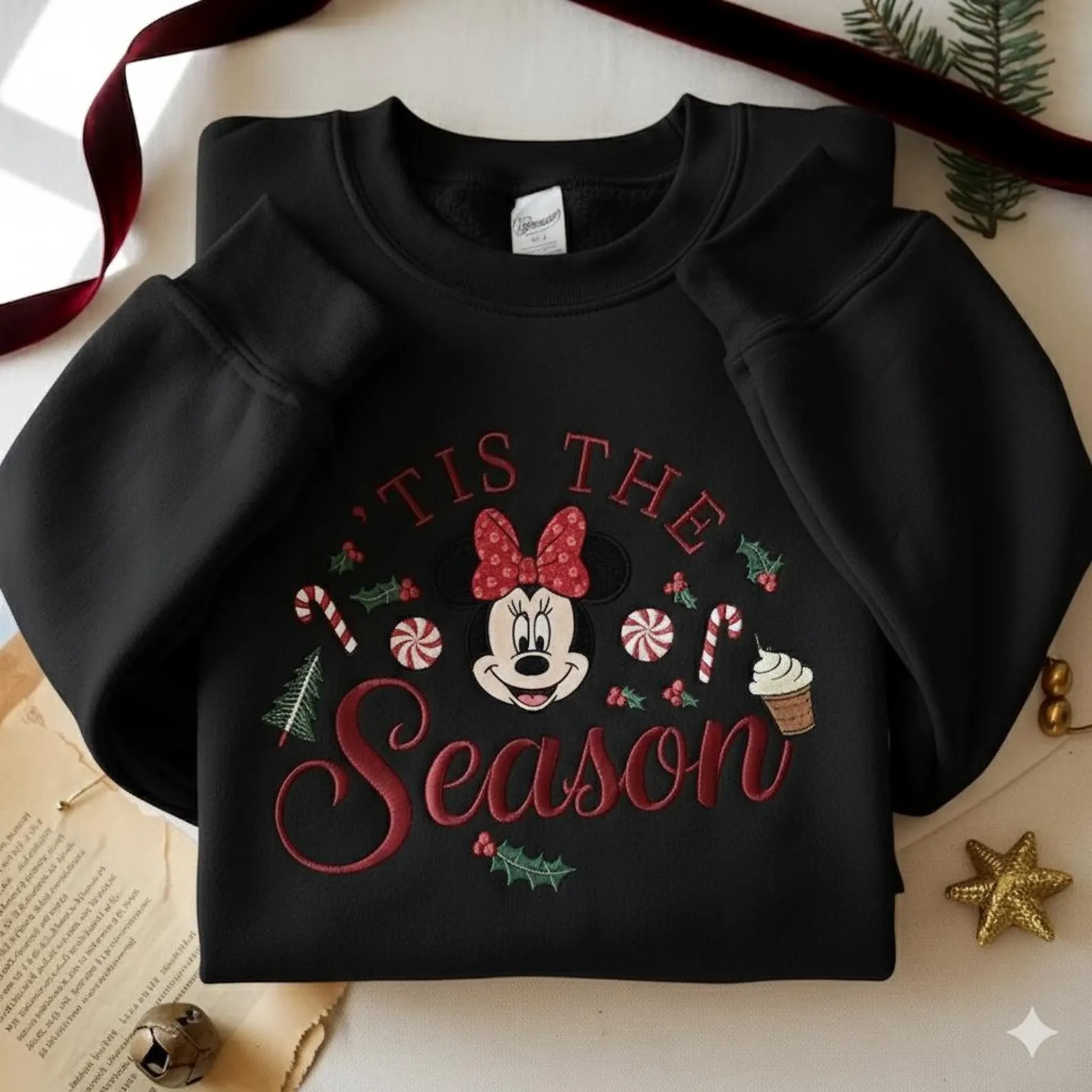Embroidered Minnie Christmas Sweatshirt, Disney Tis the Season Sweater, Holiday Minnie Crewneck - Image 7