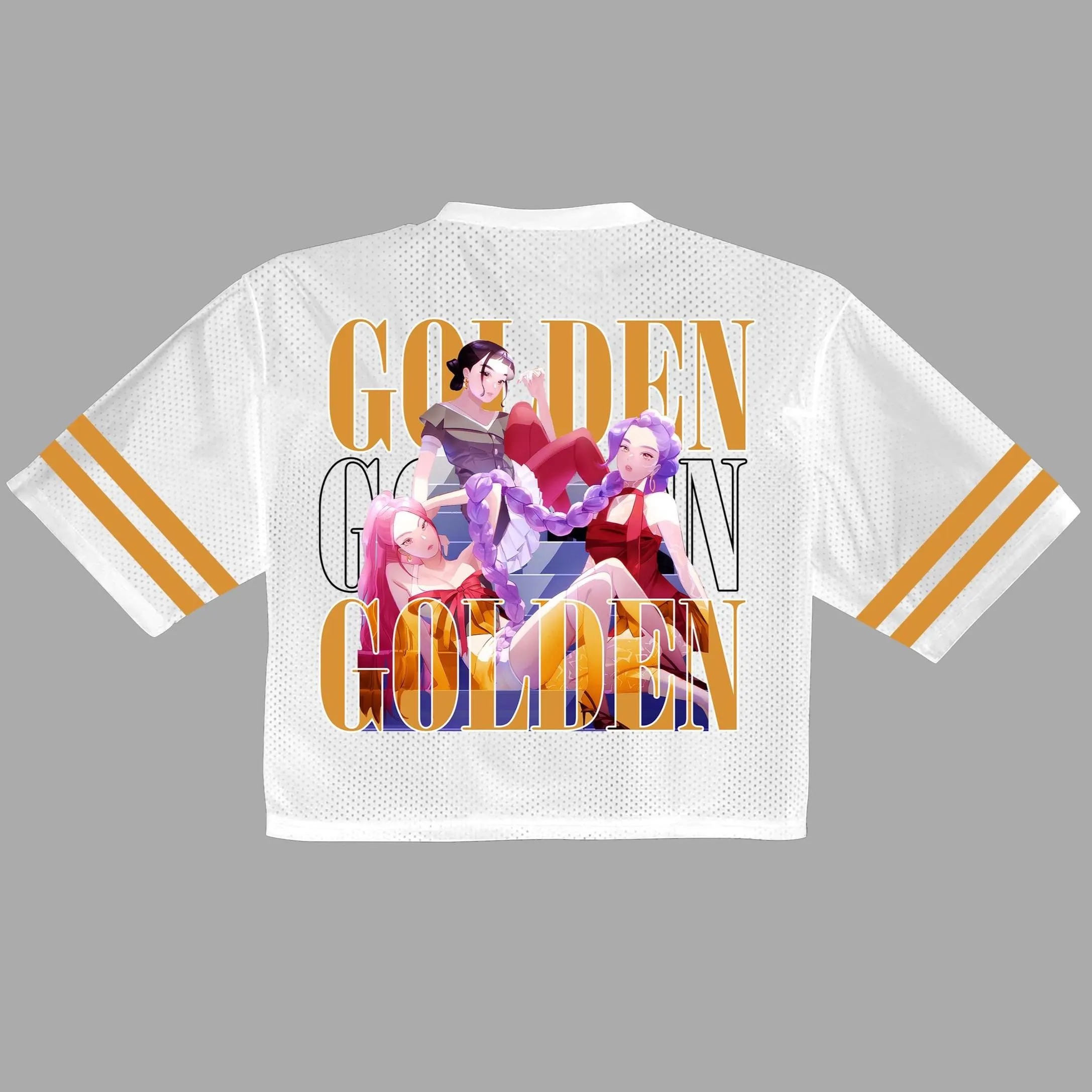 Kpop Demon Hunters Crop Top Football Jersey Full Mesh, Huntrix Golden Mesh Shirt, custom color - Image 3