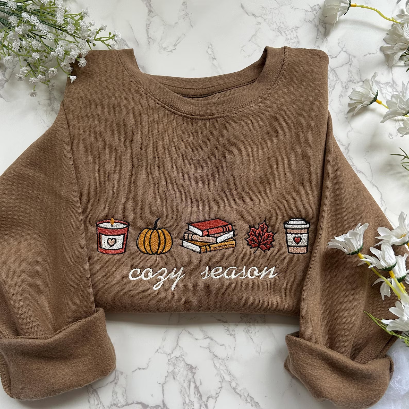 Embroidered Cozy Season Sweatshirt, Cute Autumn Sweatshirt, Pumpkin Embroidered Bookish Sweater - Image 2