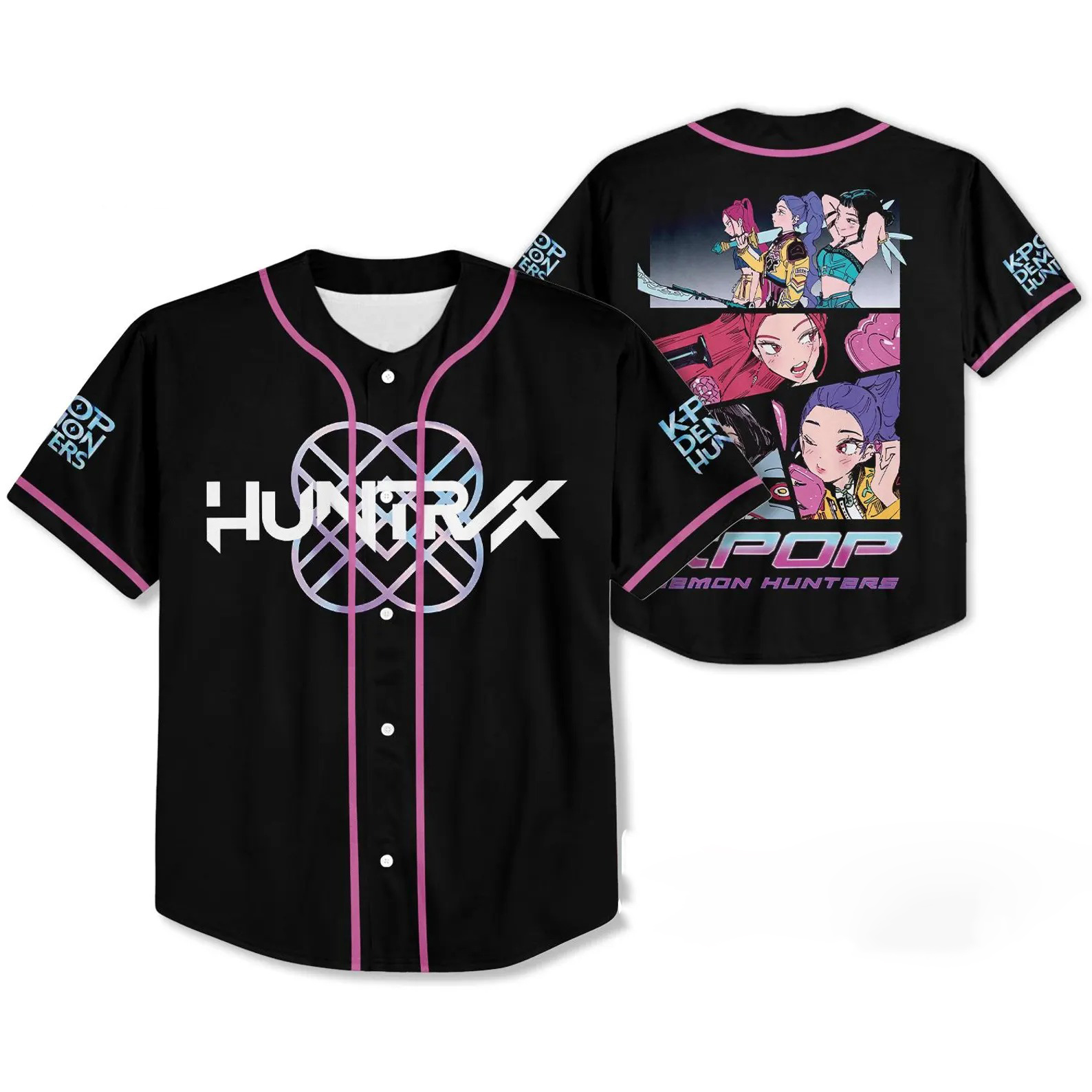 Demon Hunters Huntrix Baseball Jersey – Kpop Anime Streetwear Shirt, K-Pop Demon Hunter Cosplay Top - Image 2