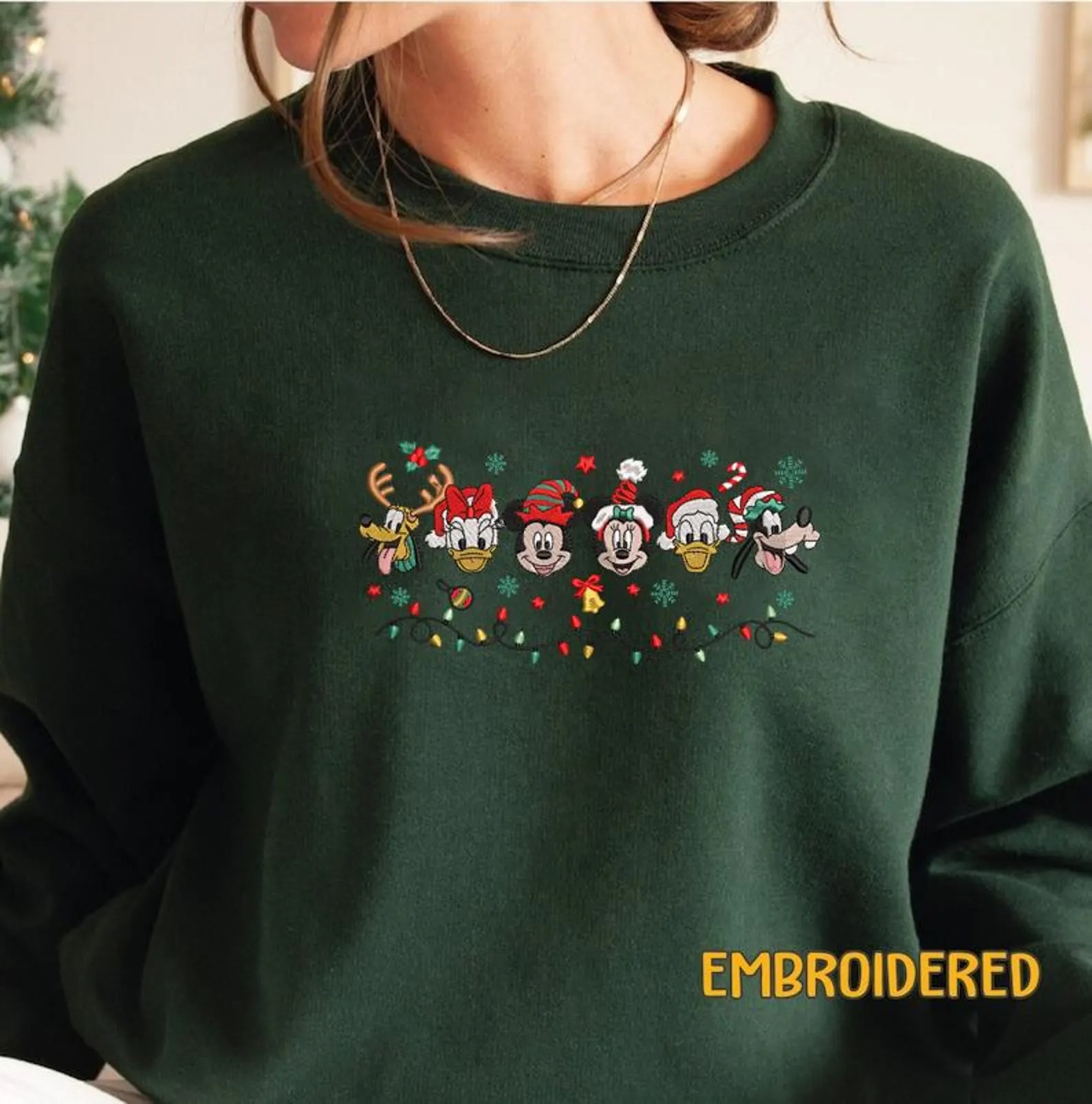 Embroidered Mickey & Friends Christmas Sweatshirt, Disneyland Disneyworld Christmas Embroidery Sweatshirt - Image 4