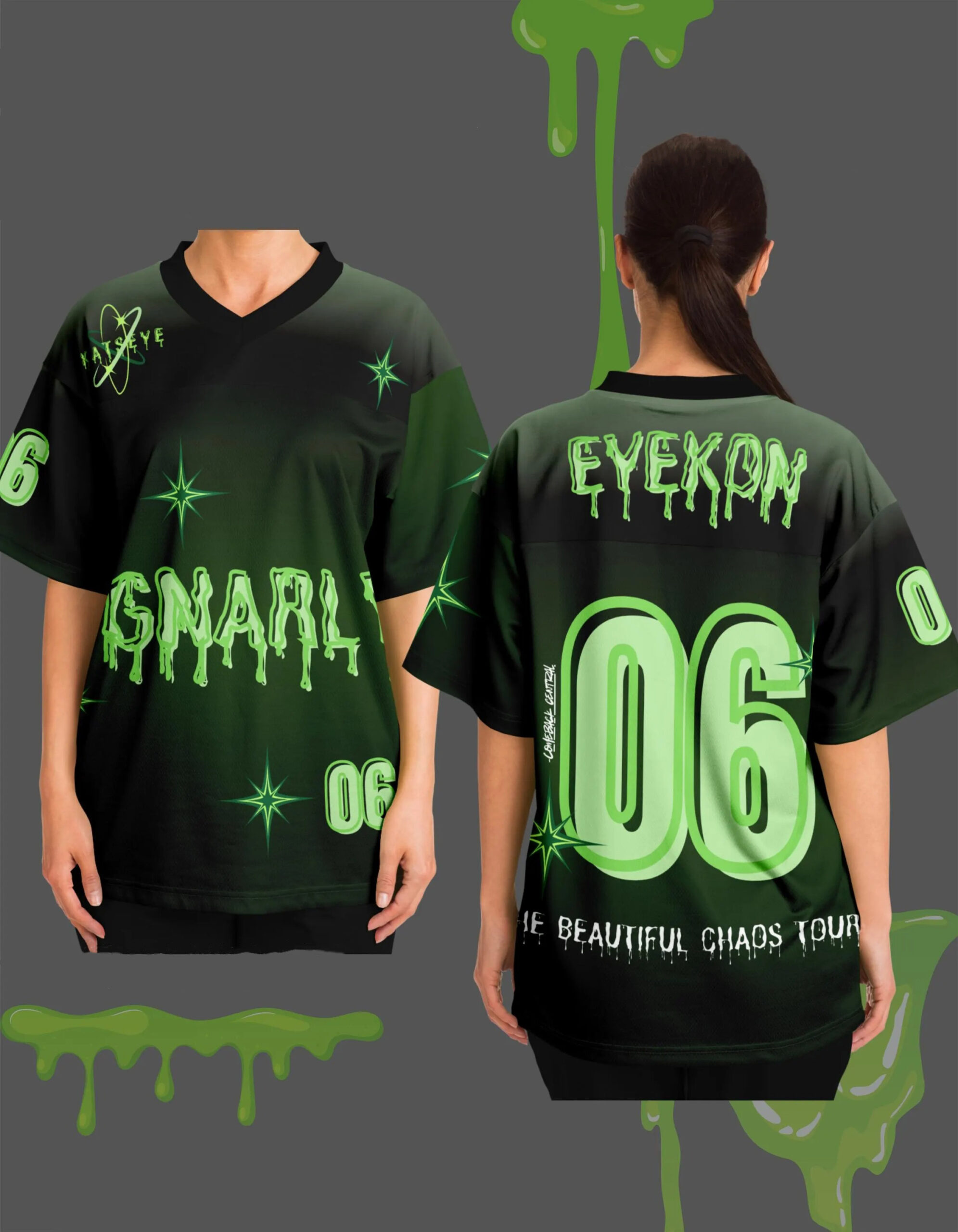 Katseye Gnarly Eyekon Concert Jersey Green and Black music Beautiful chaos tour kpop unisex