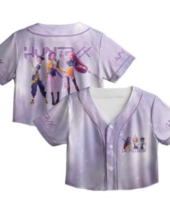Huntrix Girls Kpop Demon Hunters Crop Top Jersey, K-pop Demon Hunters Merch Shirt, HUNTR/X Girl Rumi Mira Zoey, Bootleg Retro Movie Shirt