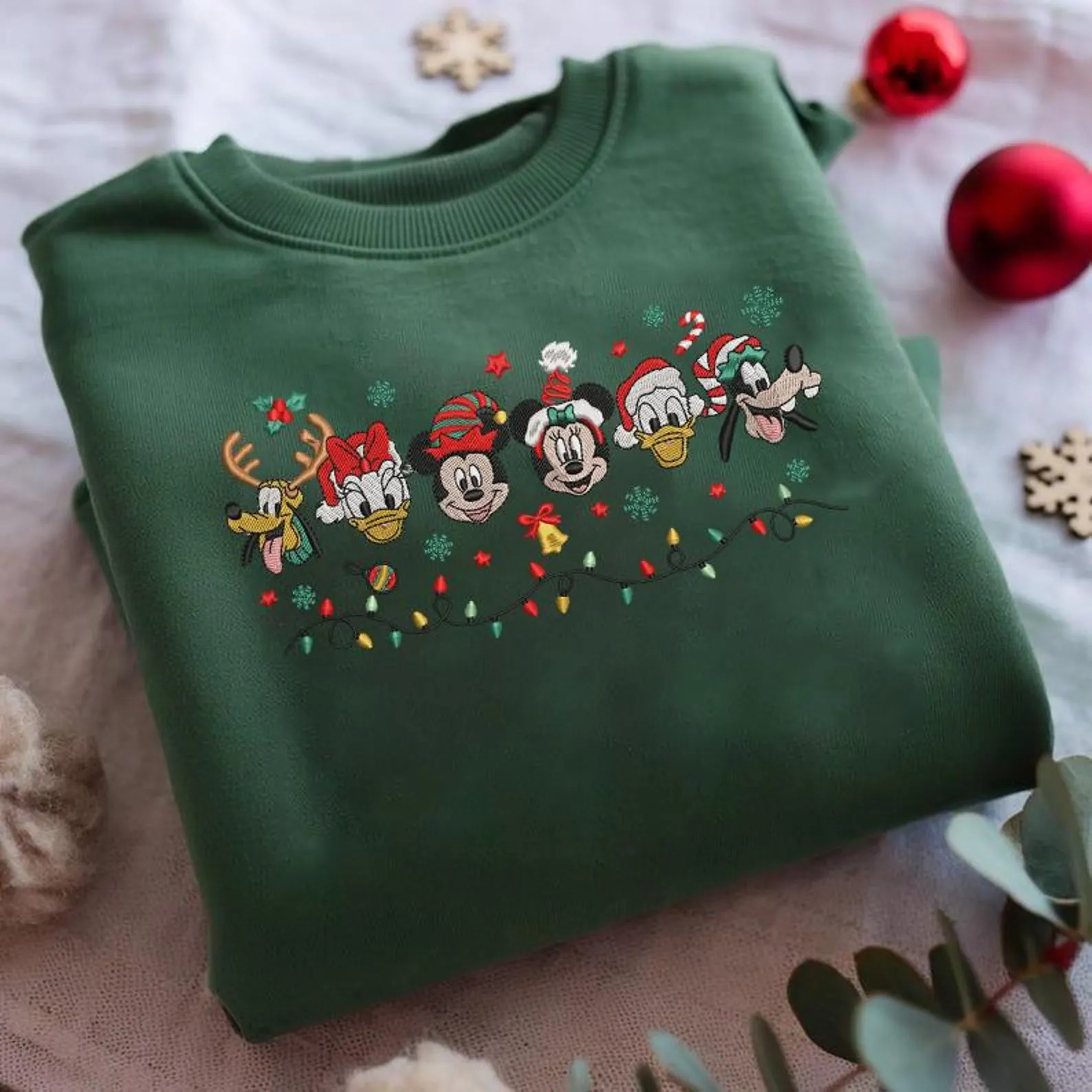 Embroidered Mickey & Friends Christmas Sweatshirt, Disneyland Disneyworld Christmas Embroidery Sweatshirt