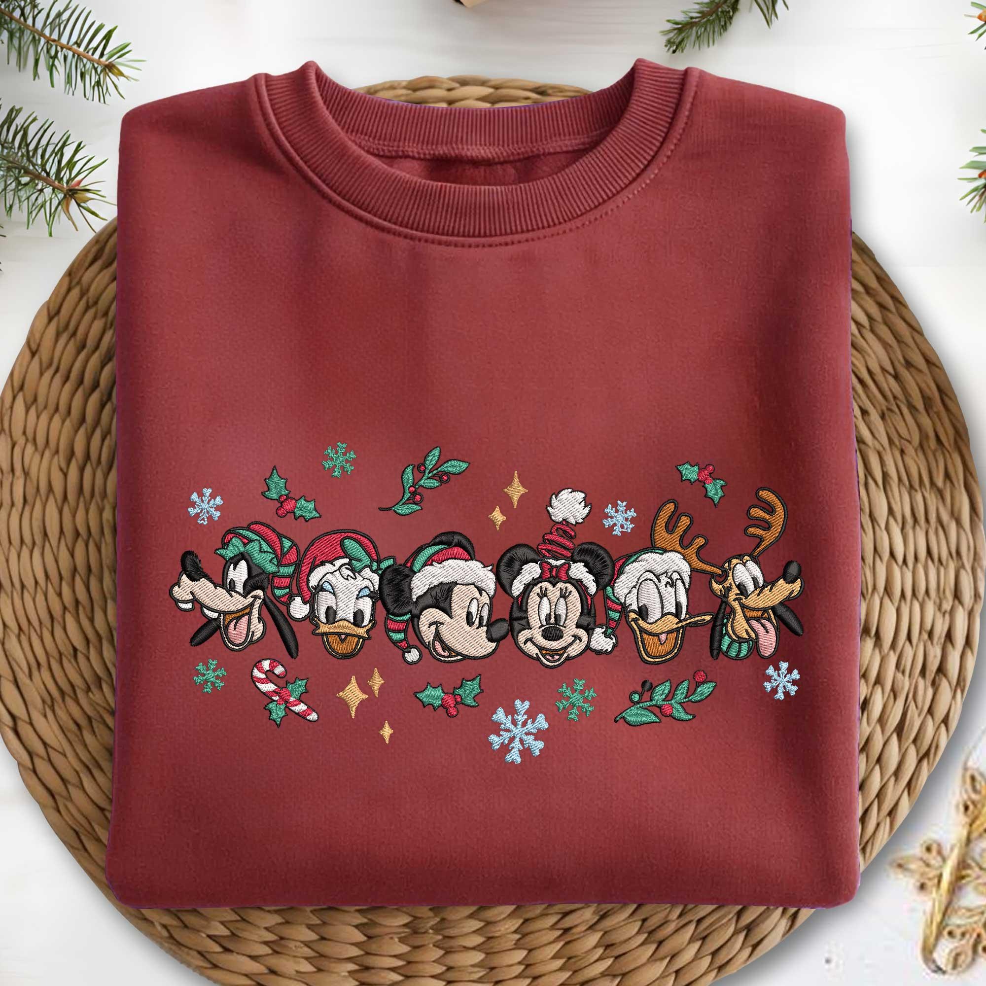 Christmas Embroidered Sweatshirt, Disney Character Embroidery Shirt, Holiday Mickey Minnie Pullover, Cozy Xmas Sweater, Cute Christmas Gift - Image 5
