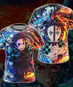 Tanjiro Sun and Water Breathing Techniques Demon Slayer 3D T- Shirt