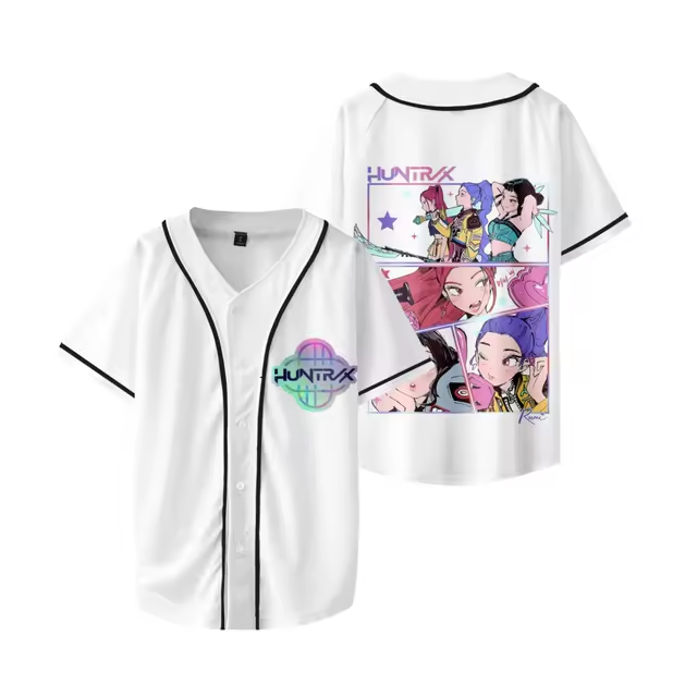 KPop Demon Hunters Huntrix Baseball Jersey – Unisex V-Neck Short Sleeve, Custom Color - Image 2
